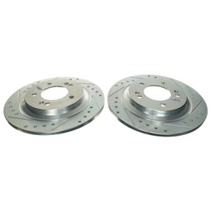 Kia K5 Brake Rotors (2) - Rear - PowerStop - Evolution Drilled & Slotted Zinc Plated Rotors - Silver - `21-`22