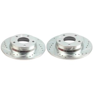 Nissan Sentra Brake Rotors (2) - Rear - PowerStop - Drilled & Slotted - Silver - `20-`25