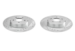 Acura TLX Brake Rotors (2) - Rear - PowerStop - Evolution Drilled & Slotted - Silver Zinc Plated - `21-`25