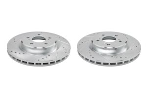 Acura TLX Brake Rotors (2) - Front - PowerStop - Drilled & Slotted Rotors - Silver - `21-`23