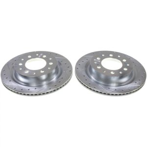 Toyota Sequoia Brake Rotors (2) - Rear - PowerStop - Evolution Drilled & Slotted - Silver Zinc - `23-`24