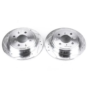 Acura Integra Brake Rotors (2) - Rear - PowerStop - Evolution Drilled & Slotted - Silver - `90-`01