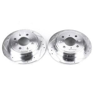 Acura Integra Brake Rotors (2) - Rear - PowerStop - Evolution Drilled & Slotted - Silver - `90-`01
