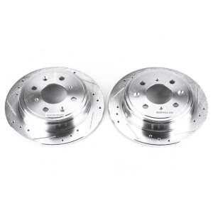 Acura Integra Brake Rotors (2) - Rear - PowerStop - Evolution Drilled & Slotted - Silver - `90-`01