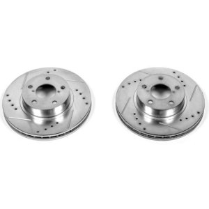 Subaru Impreza Brake Rotor (2) - Front - PowerStop - Evolution Drilled & Slotted - Silver - `93-`01 Subaru Impreza Brake Rotor (2) - Front - PowerStop - Evolution Drilled & Slotted - Silver - `93-`01