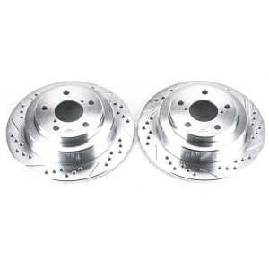 Subaru Impreza Brake Rotor (2) - Rear - PowerStop - Evolution Drill/Slot - Silver - `98-`07