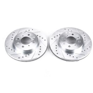 Honda Fit Brake Rotors (2) - Front - PowerStop - Evolution Drilled & Slotted - Silver Zinc - `07-`14
