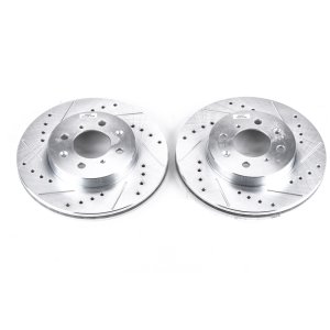 Honda Fit Brake Rotors (2) - Front - PowerStop - Evolution Drilled & Slotted - Silver Zinc - `07-`14
