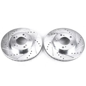 Honda Prelude Brake Rotors (2) - Front - PowerStop - Evolution Drilled & Slotted - Silver - `97-`01