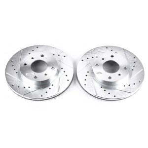 Infiniti G20 Brake Rotors (2) - Front - PowerStop - Evolution Drilled & Slotted - Silver - `99-`02