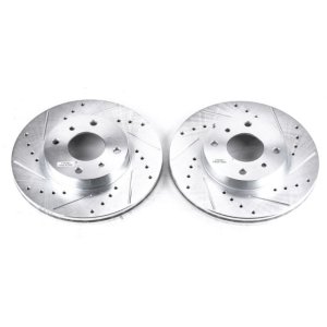 Infiniti G20 Brake Rotors (2) - Front - PowerStop - Evolution Drilled & Slotted - Silver - `99-`02
