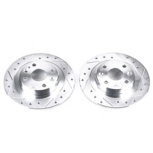 Ford Escort Brake Rotors (2) - Rear - PowerStop - Evolution Drilled & Slotted - Silver - `91-`03