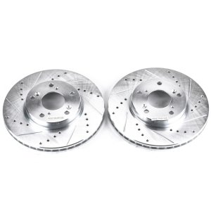 Acura ILX Brake Rotors (2) - Front - PowerStop - Evolution Drilled & Slotted - Silver - `14-`15