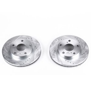 Toyota Camry Brake Rotors (2) - Front - PowerStop - Evolution Drilled & Slotted - Silver - `92-`01