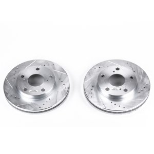 Toyota Camry Brake Rotors (2) - Front - PowerStop - Evolution Drilled & Slotted - Silver - `92-`01
