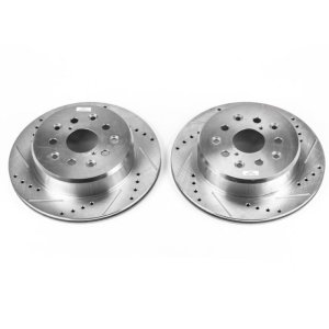 Lexus SC300 Brake Rotor (2) - Rear - PowerStop - Drilled & Slotted Zinc Plated - Silver - `99-`00