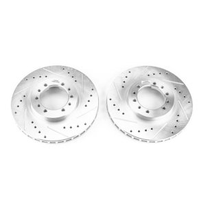 Mitsubishi Montero Brake Rotor (2) - Front - PowerStop - Evolution Drilled & Slotted Zinc Plated - Silver - `97-`04