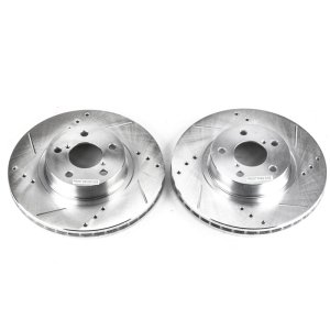 Saab 9-2X Brake Rotor (2) - Front - PowerStop - Evolution Drilled & Slotted Zinc Plated Rotors - Silver - `05-`06