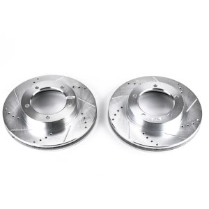 Lexus LX470 Brake Rotors (2) - Front - PowerStop - Evolution Drilled & Slotted - Silver - `98-`07