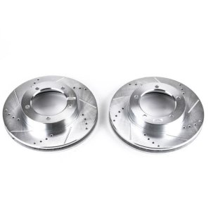 Lexus LX470 Brake Rotors (2) - Front - PowerStop - Evolution Drilled & Slotted - Silver - `98-`07