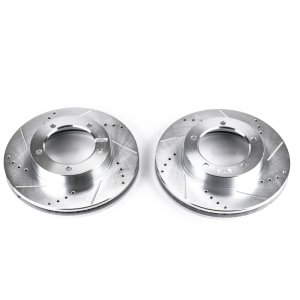 Lexus LX470 Brake Rotors (2) - Front - PowerStop - Evolution Drilled & Slotted - Silver - `98-`07