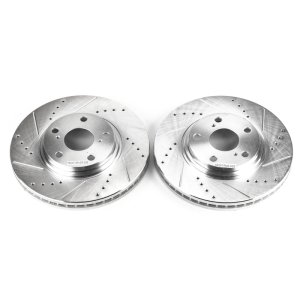 Lexus ES300 Brake Rotors (2) - Front - PowerStop - Evolution Drilled & Slotted - Silver - 2003