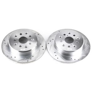 Lexus GS300 Brake Rotors (2) - Rear - PowerStop - Evolution Drilled & Slotted - Silver - `98-`05