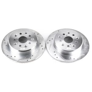 Lexus GS300 Brake Rotors (2) - Rear - PowerStop - Evolution Drilled & Slotted - Silver - `98-`05