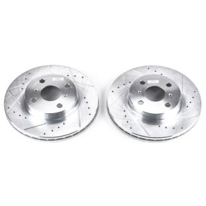 Chevrolet Prizm Brake Rotors (2) - Front - PowerStop - Evolution Drilled & Slotted - Silver - `98-`02
