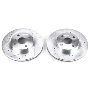 Chevrolet Prizm Brake Rotors (2) - Front - PowerStop - Evolution Drilled & Slotted - Silver - `98-`02