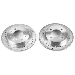Hyundai Elantra Brake Rotors (2) - Rear - PowerStop - Evolution Drilled & Slotted - Silver - `97-`06