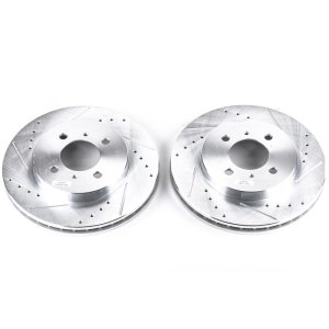 Mitsubishi Mirage Brake Rotor (2) - Front - PowerStop - Evolution Drilled & Slotted - Silver - `98-`02