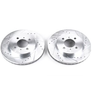 Mitsubishi Mirage Brake Rotor (2) - Front - PowerStop - Evolution Drilled & Slotted - Silver - `98-`02