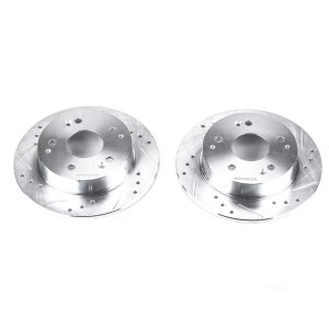 Honda Accord Brake Rotors (2) - Rear - PowerStop - Evolution Drilled & Slotted - Silver - `98-`02
