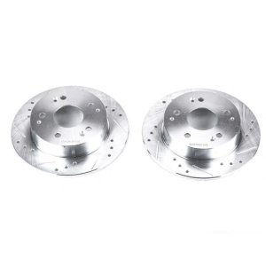 Honda Accord Brake Rotors (2) - Rear - PowerStop - Evolution Drilled & Slotted - Silver - `98-`02