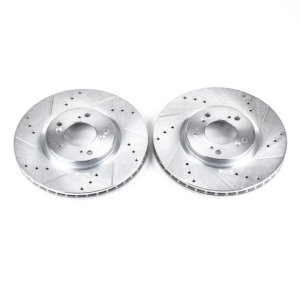 Honda S2000 Brake Rotors (2) - Front - PowerStop - Evolution Drilled & Slotted - Silver - `00-`09