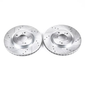 Honda S2000 Brake Rotors (2) - Front - PowerStop - Evolution Drilled & Slotted - Silver - `00-`09