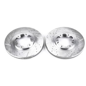 Infiniti QX4 Brake Rotors (2) - Front - PowerStop - Evolution Drilled & Slotted - Silver - `97-`03