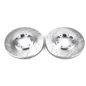Infiniti QX4 Brake Rotors (2) - Front - PowerStop - Evolution Drilled & Slotted - Silver - `97-`03
