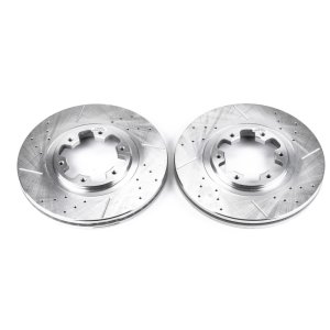Infiniti QX4 Brake Rotors (2) - Front - PowerStop - Evolution Drilled & Slotted - Silver - `97-`03