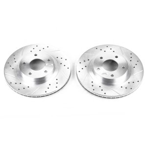 Infiniti I35 Brake Rotors (2) - Front - PowerStop - Evolution Drilled & Slotted - Silver - `02-`04