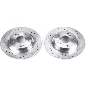 Honda S2000 Brake Rotors (2) - Rear - PowerStop - Evolution Drilled & Slotted - Silver - `00-`09