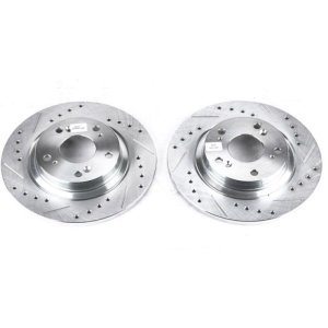 Honda S2000 Brake Rotors (2) - Rear - PowerStop - Evolution Drilled & Slotted - Silver - `00-`09 Honda S2000 Brake Rotors (2) - Rear - PowerStop - Evolution Drilled & Slotted - Silver - `00-`09