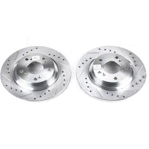 Honda S2000 Brake Rotors (2) - Rear - PowerStop - Evolution Drilled & Slotted - Silver - `00-`09