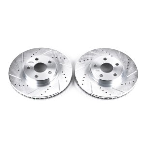 Pontiac Vibe Brake Rotors (2) - Front - PowerStop - Evolution Drilled & Slotted - Silver - `03-`08