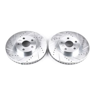Pontiac Vibe Brake Rotors (2) - Front - PowerStop - Evolution Drilled & Slotted - Silver - `03-`08