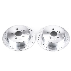 Pontiac Vibe Brake Rotors (2) - Rear - PowerStop - Evolution Drilled & Slotted - Silver - `03-`06