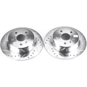 Toyota Avalon Brake Rotors (2) - Rear - PowerStop - Evolution Drilled & Slotted - Silver - `00-`04