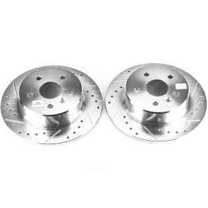 Toyota Avalon Brake Rotors (2) - Rear - PowerStop - Evolution Drilled & Slotted - Silver - `00-`04