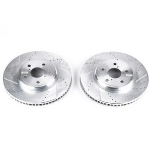 Lexus LS430 Brake Rotors (2) - Front - PowerStop - Evolution Drilled & Slotted - Silver - `01-`06